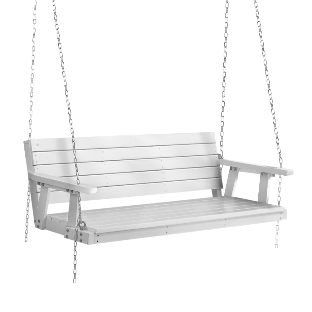Outdoor Chairs: Gardeon Porch Swing Chair with Chain Outdoor Furniture 3 Seater Bench Wooden White