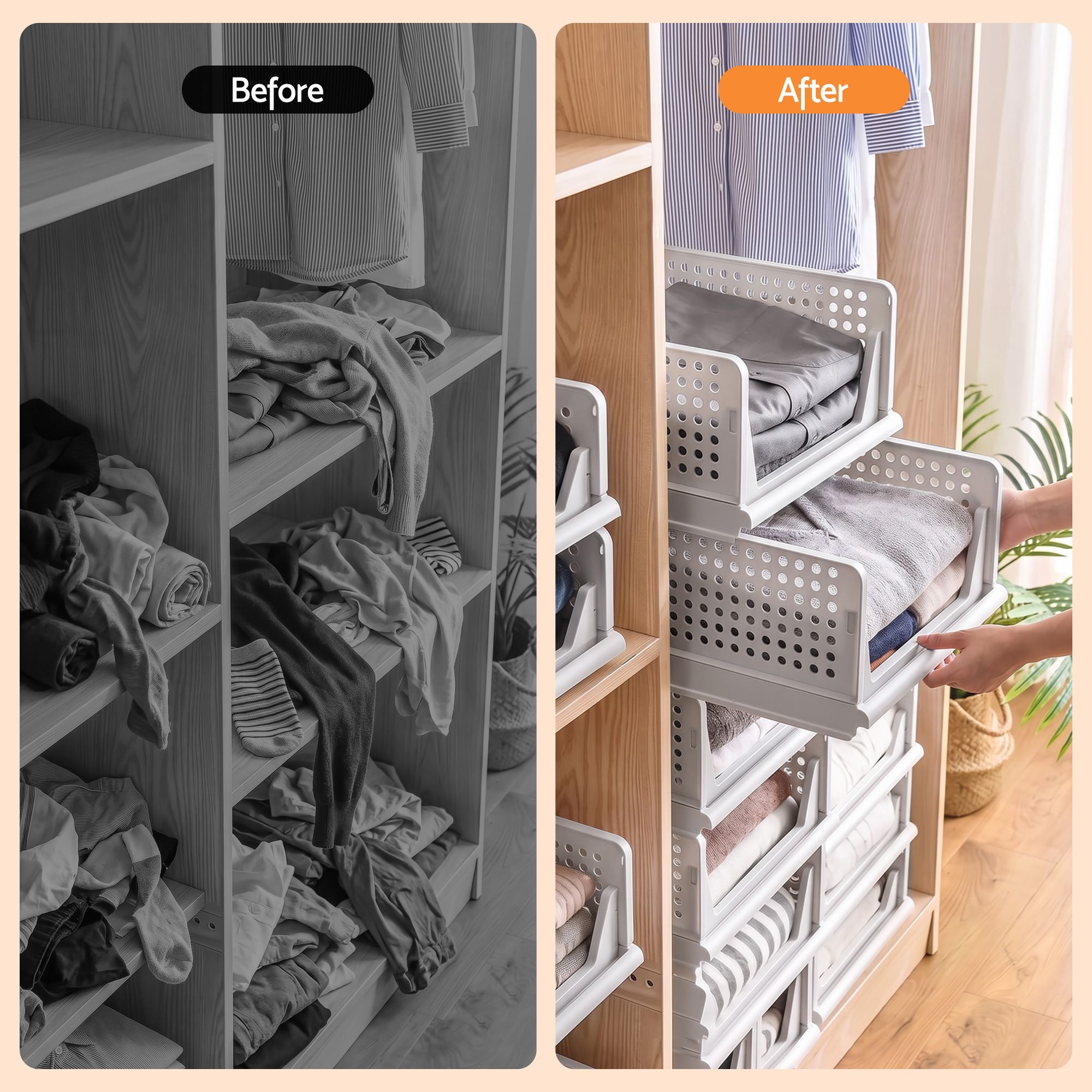 Artiss 5 Pack Stackable Plastic Storage Foldable Closet Organizers