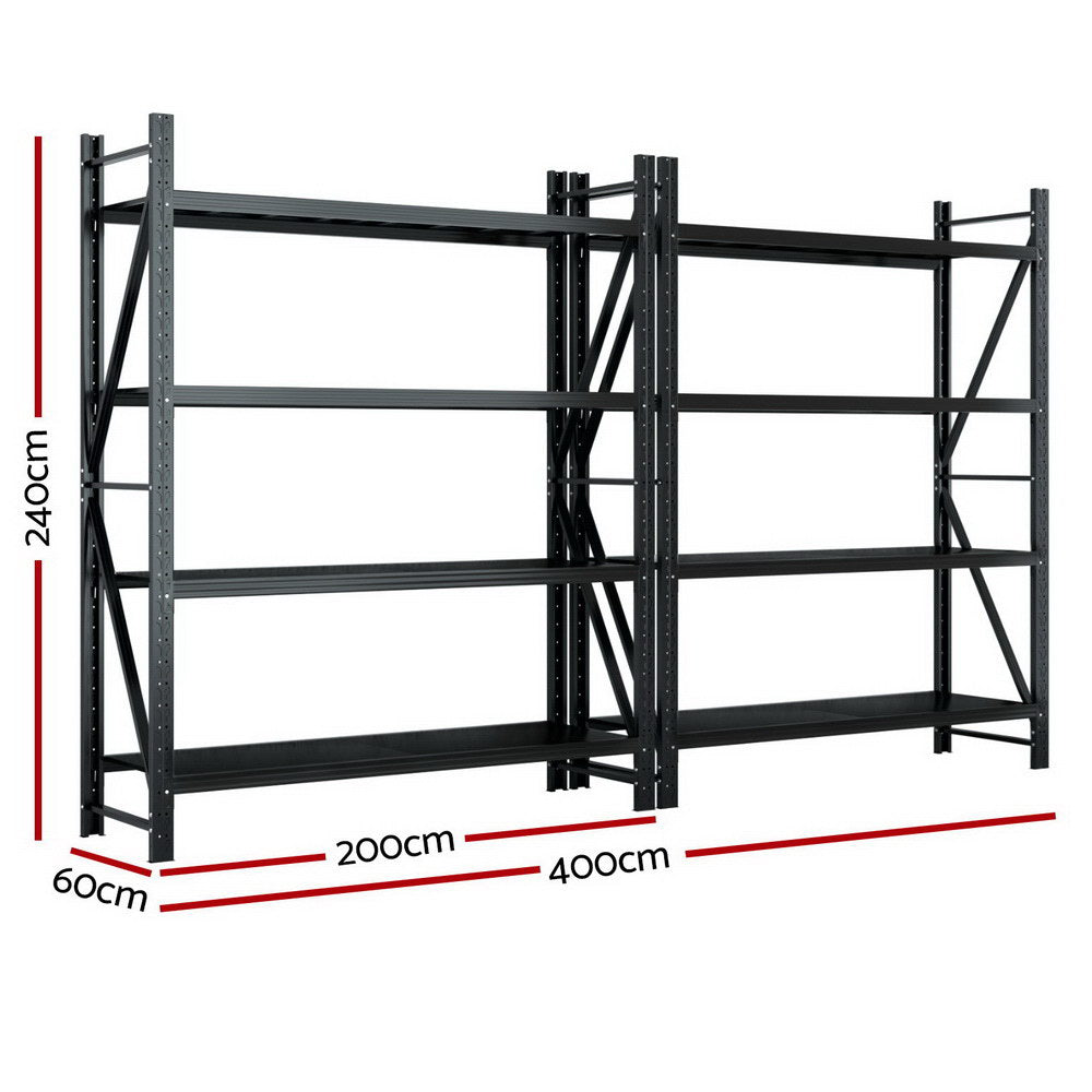Wall Storage Racks: Giantz 4Mx2.4M Garage Shelving Warehouse Rack Black