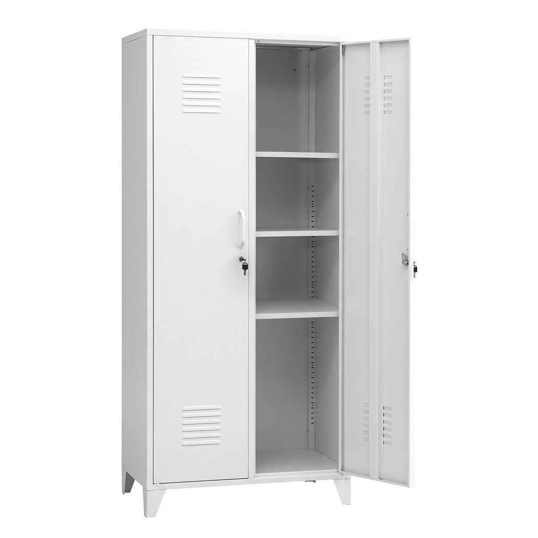 Artiss 2-Door Wardrobe Lockable Cabinet Storage Closet Hanging Rail Adjustable Shelves Cream White