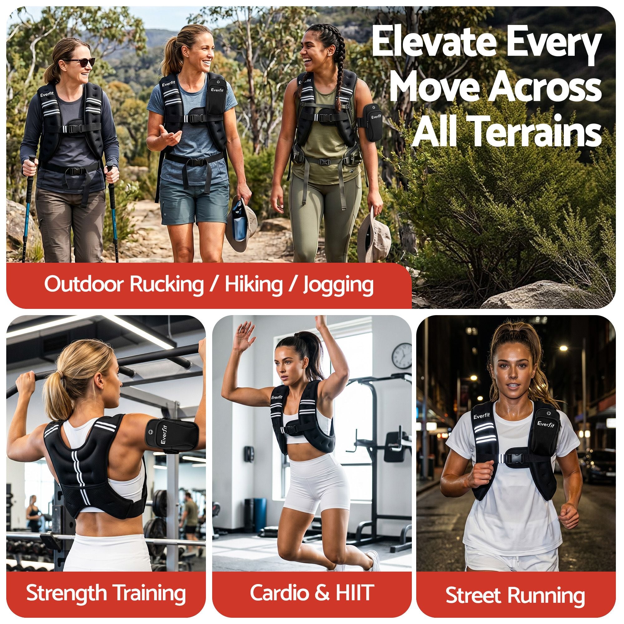 Everfit 3kg Weighted Vest Men Women, Reflective Running Vest with Armband Pouch