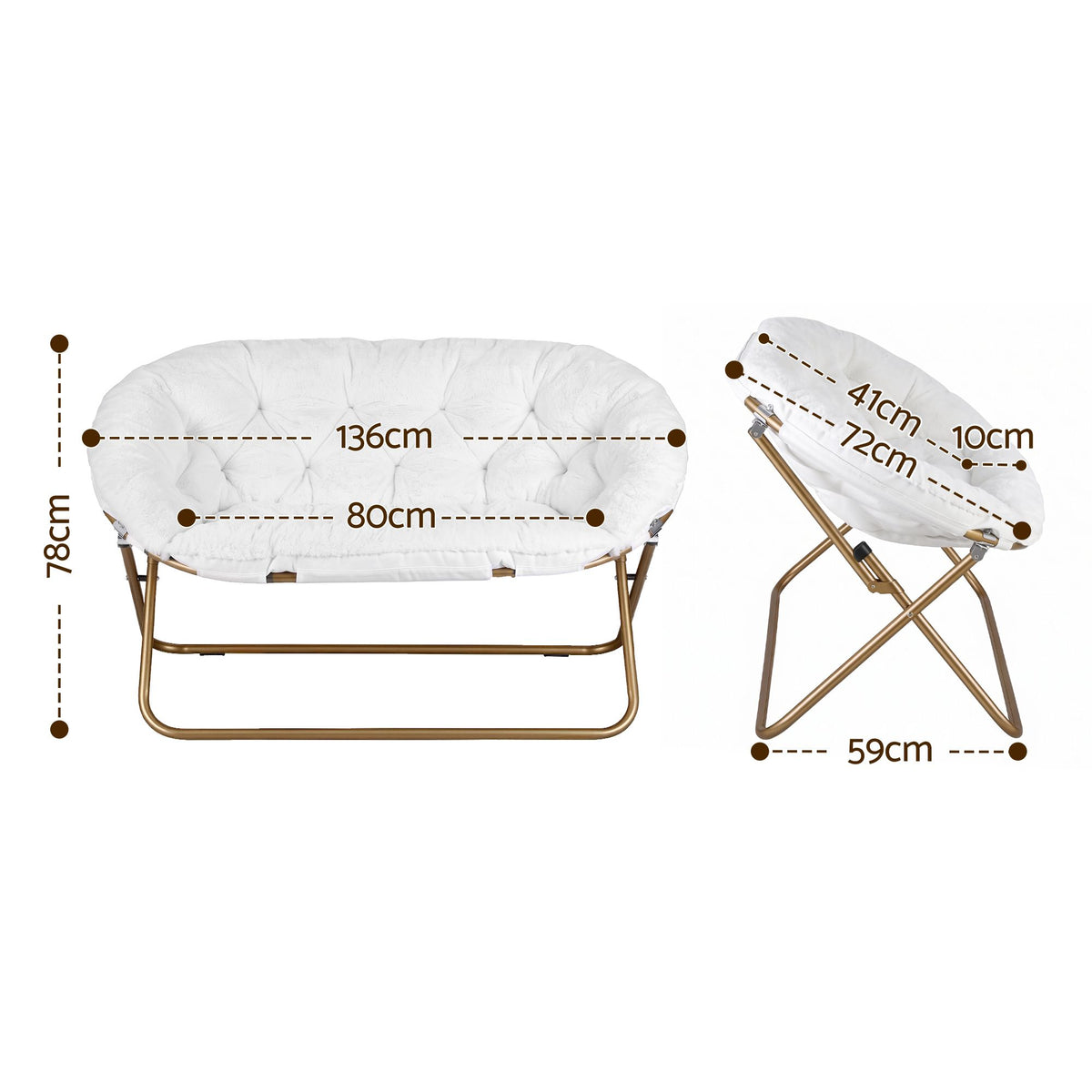 Artiss Double Saucer Chair Soft Faux Fur Lounge Foldable Oversize Chair for Bedroom White