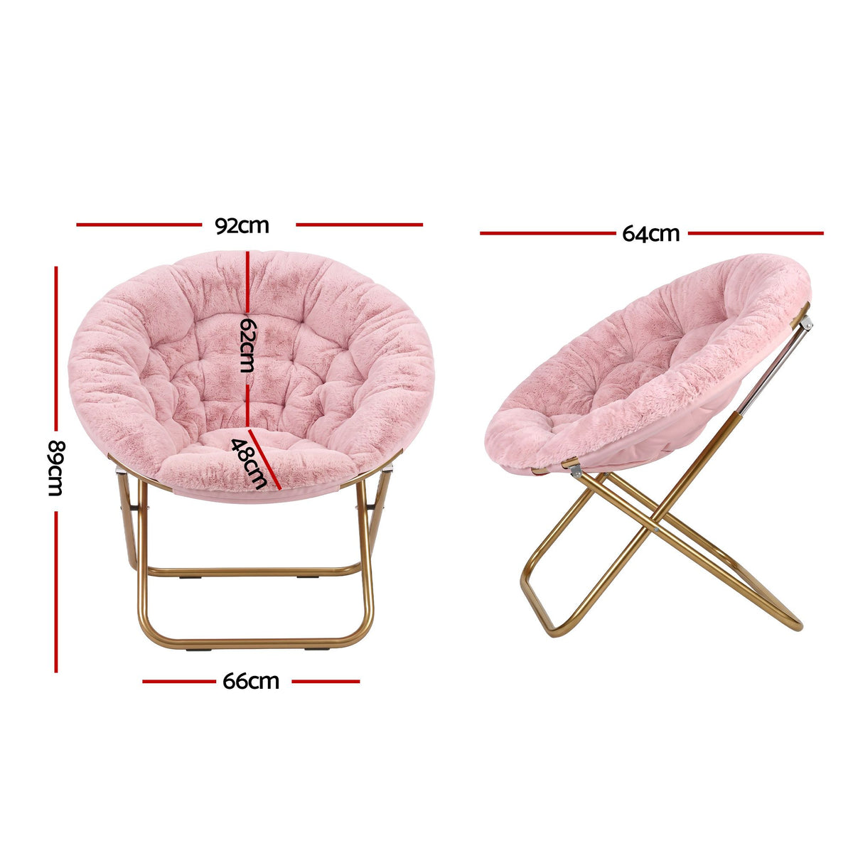 Artiss Cozy Saucer Chair Soft Faux Fur Folding Accent Chair for Bedroom Pink