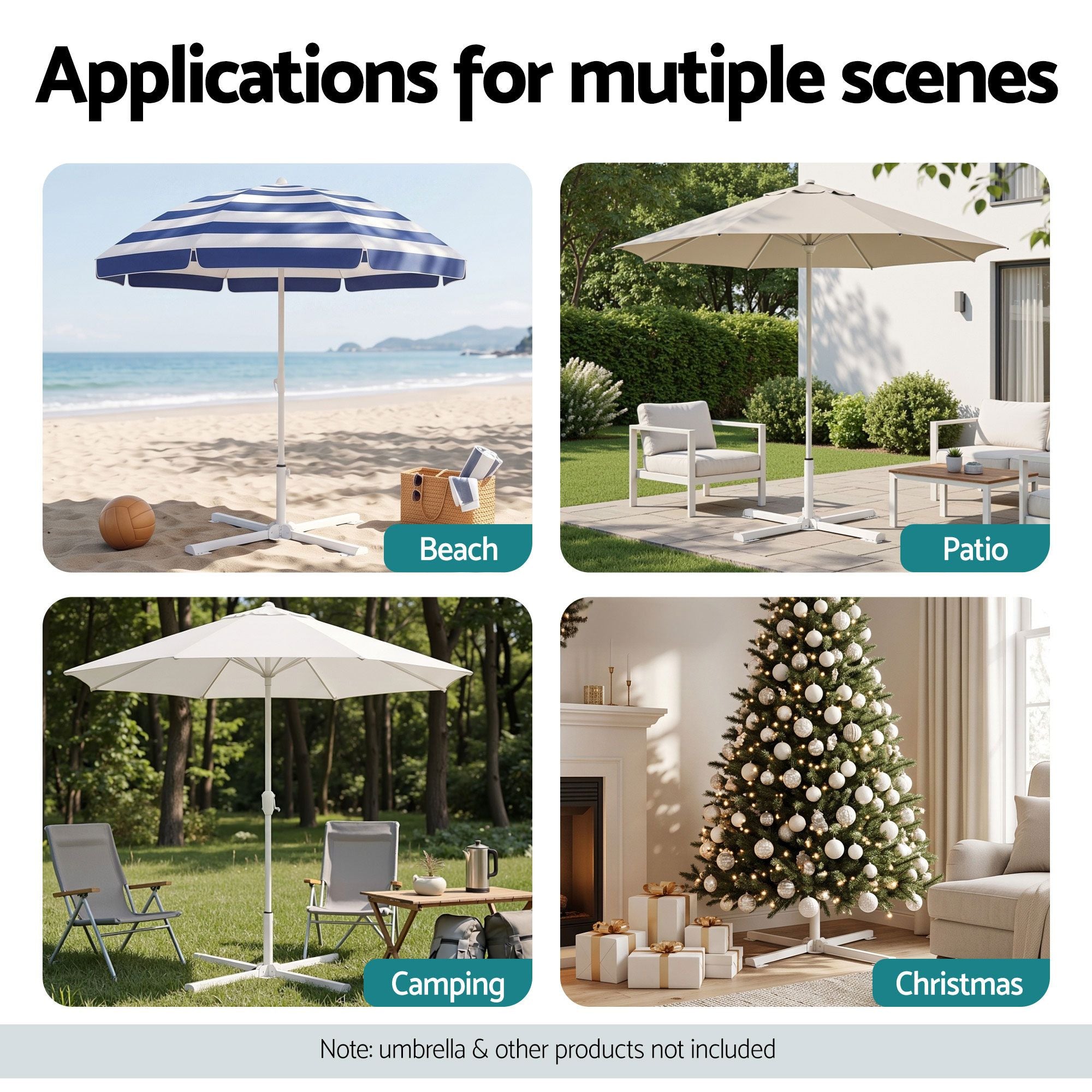 Instahut Outdoor Umbrellas Base Steel Umbrella Holder 25 to 35mm White