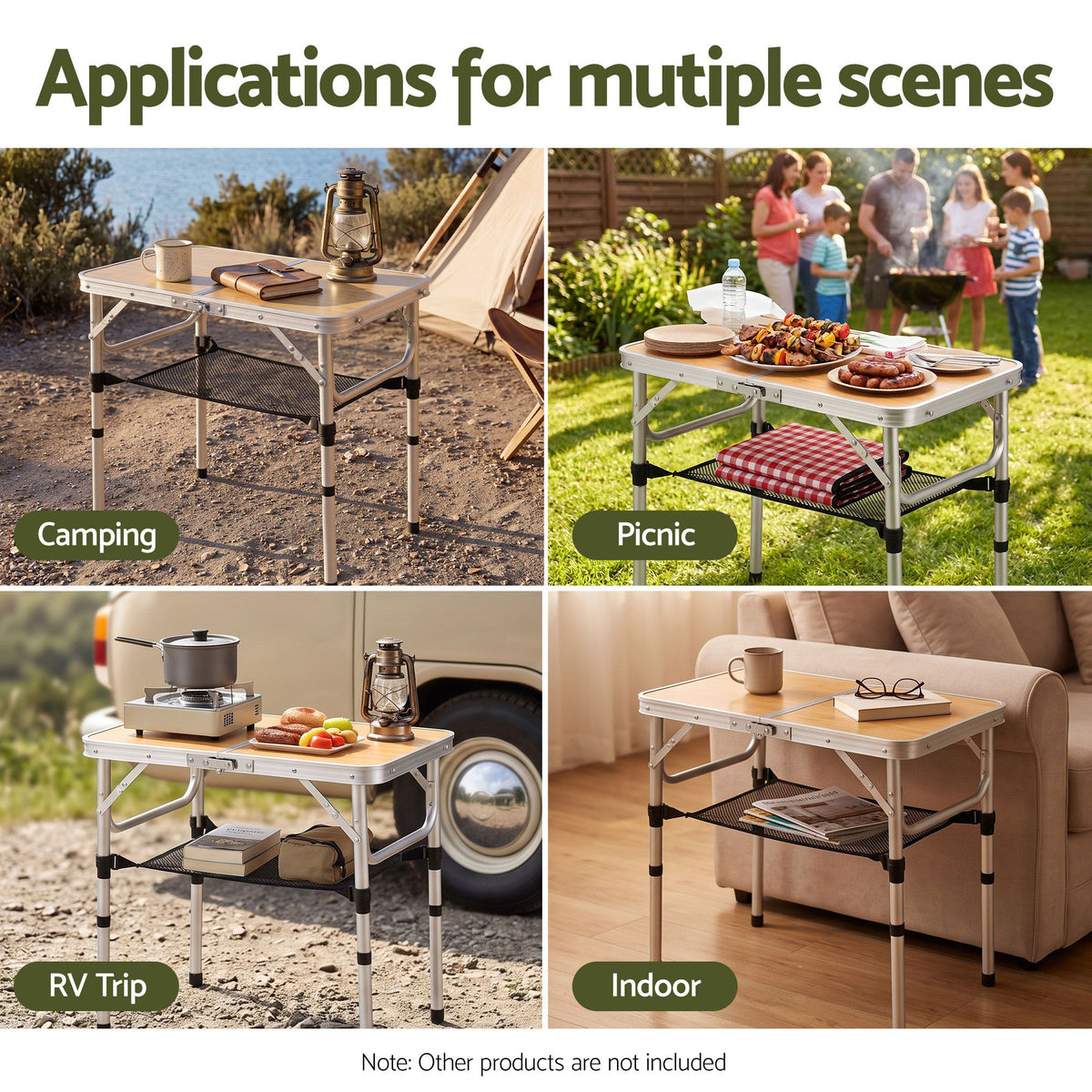Weisshorn Folding Camping Table Adjustable Aluminium 60 x 40 cm Wood Grain