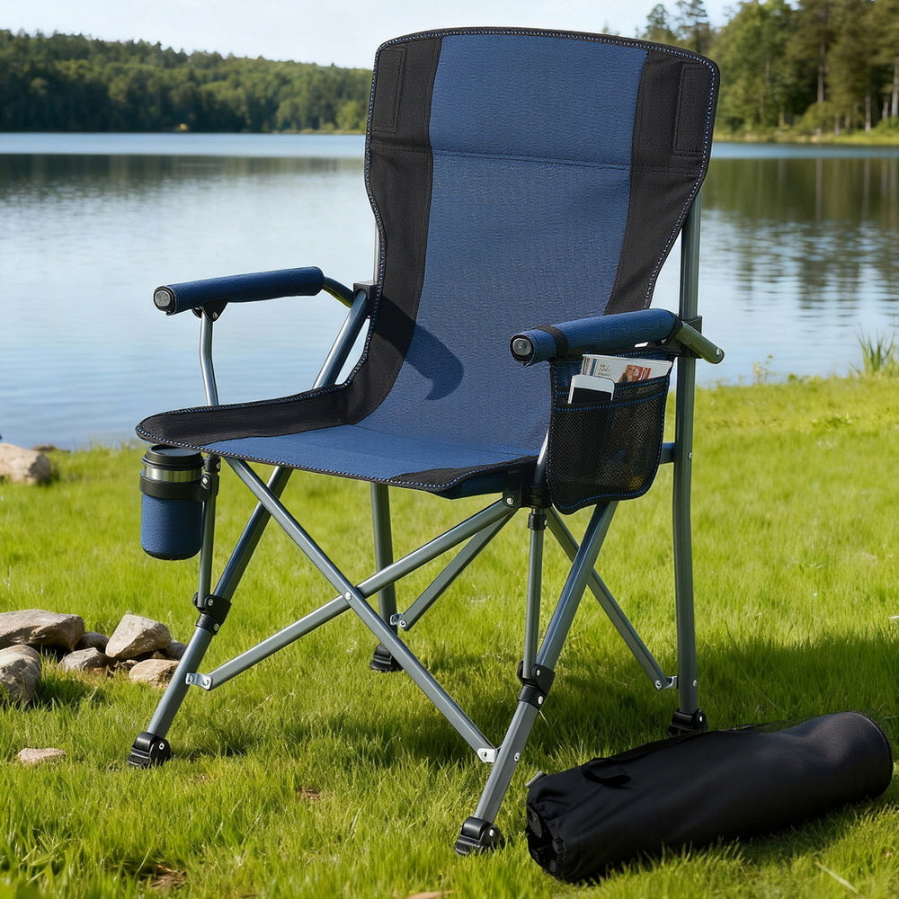 Outdoor Chairs: Weisshorn Camping Chair Folding Outdoor Portable Seat Lightweight Beach Picnic Fishing Capacity 120KG Navy Blue