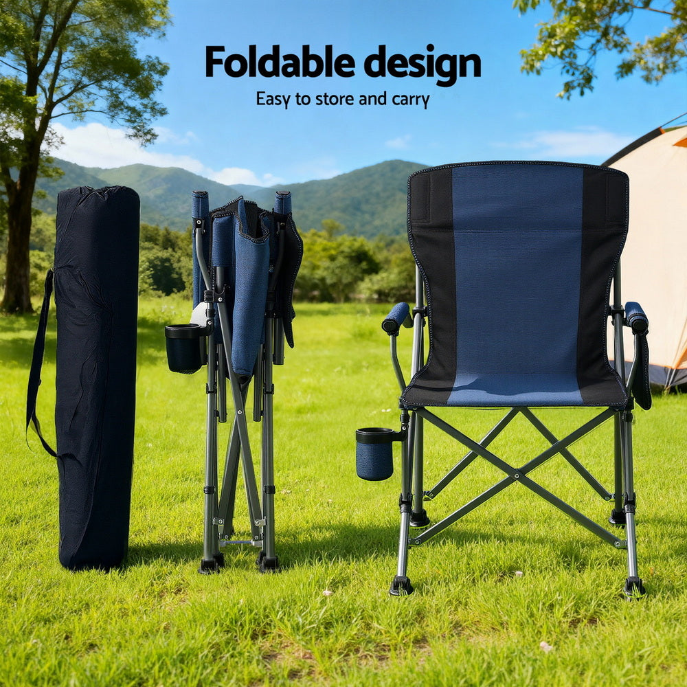 Outdoor Chairs: Weisshorn Camping Chair Folding Outdoor Portable Seat Lightweight Beach Picnic Fishing Capacity 120KG Navy Blue