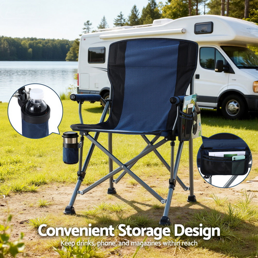 Outdoor Chairs: Weisshorn Camping Chair Folding Outdoor Portable Seat Lightweight Beach Picnic Fishing Capacity 120KG Navy Blue