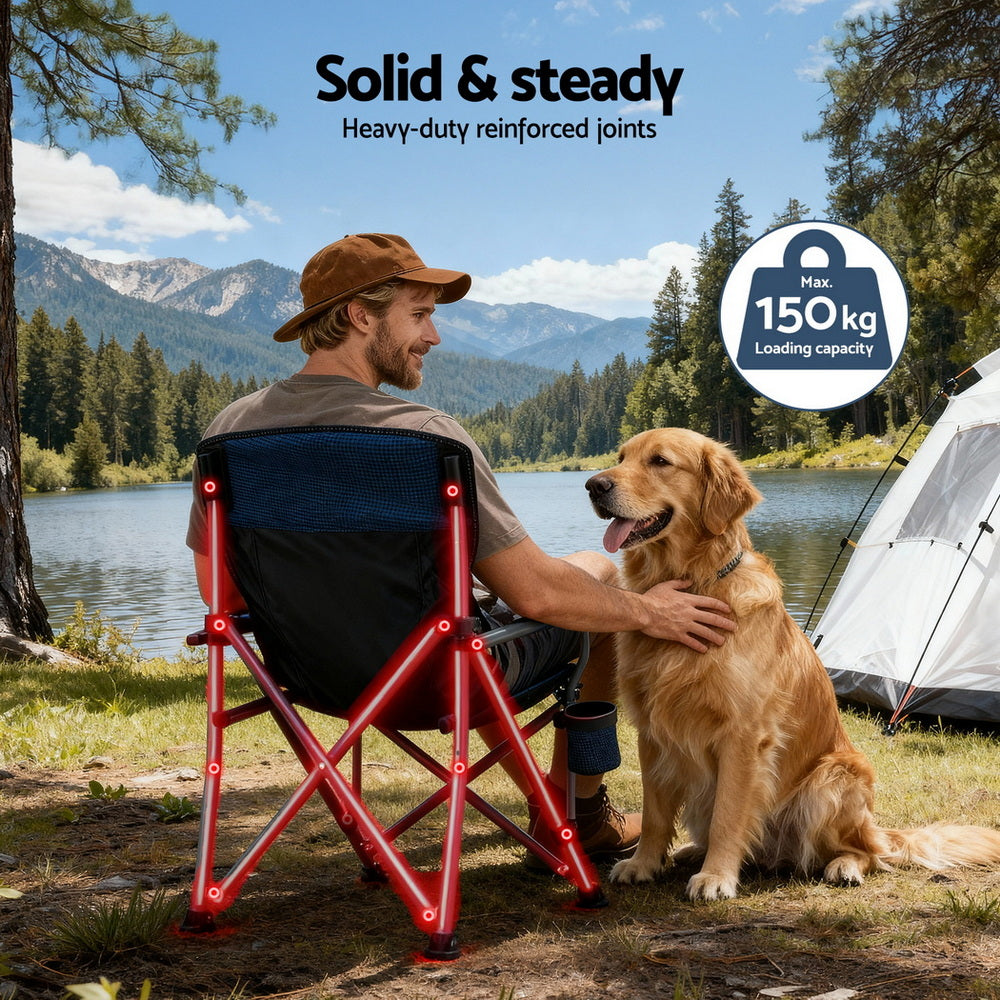 Outdoor Chairs: Weisshorn Camping Chair Folding Outdoor Portable Seat Lightweight Beach Picnic Fishing Capacity 120KG Navy Blue