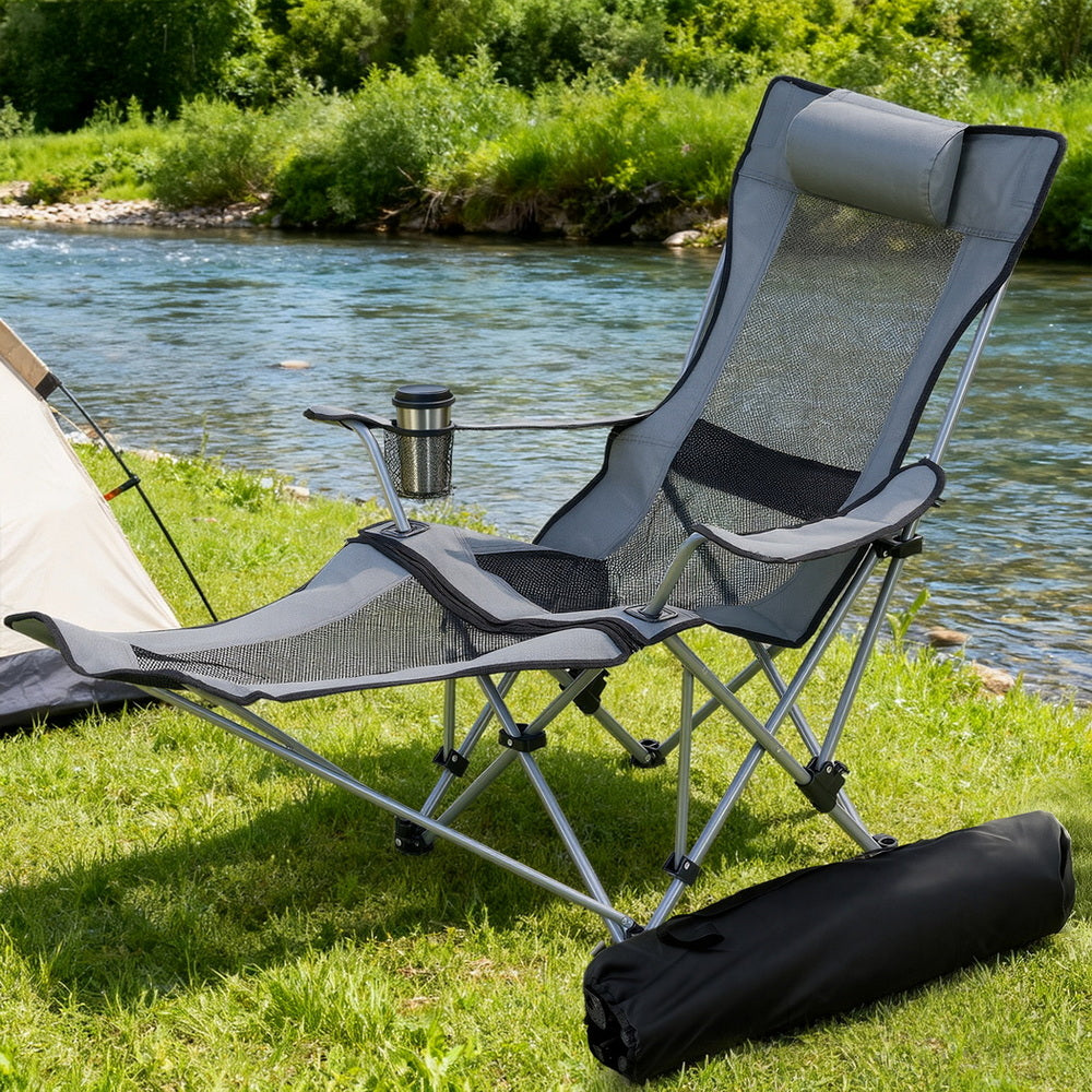 Outdoor Chairs: Weisshorn Camping Chair Adjustable Reclining Portable Outdoor Folding Chair Grey