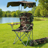 Outdoor Chairs: Weisshorn Camping Chair With Canopy Folding Outdoor Portable Seat Lightweight Beach Picnic Fishing Capacity 120KG Army Green