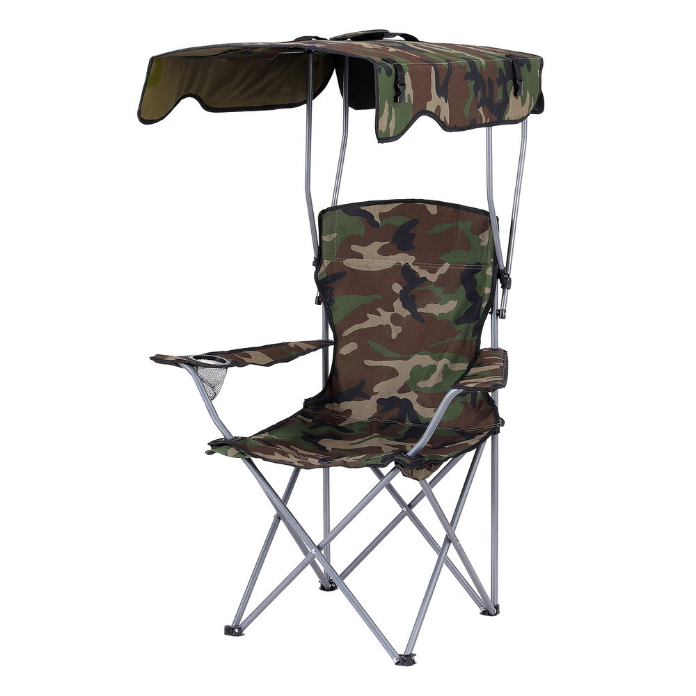 Outdoor Chairs: Weisshorn Camping Chair With Canopy Folding Outdoor Portable Seat Lightweight Beach Picnic Fishing Capacity 120KG Army Green