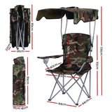 Outdoor Chairs: Weisshorn Camping Chair With Canopy Folding Outdoor Portable Seat Lightweight Beach Picnic Fishing Capacity 120KG Army Green