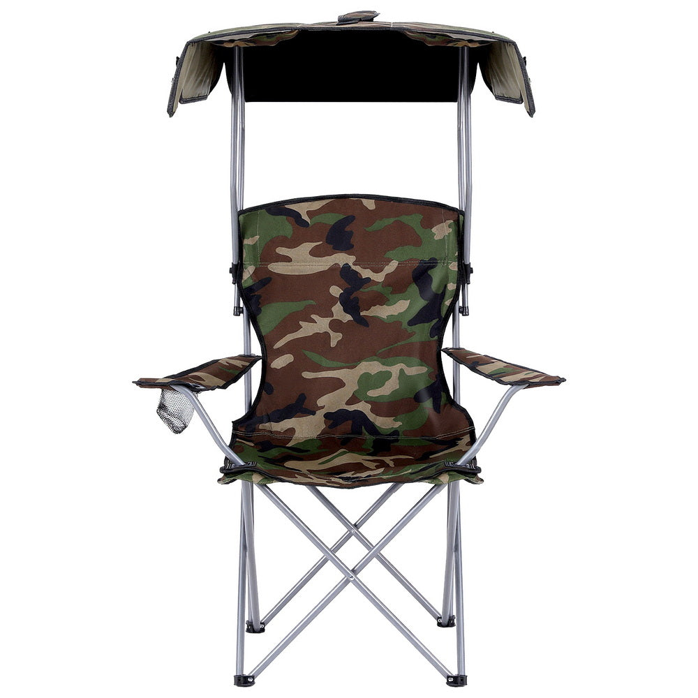 Outdoor Chairs: Weisshorn Camping Chair With Canopy Folding Outdoor Portable Seat Lightweight Beach Picnic Fishing Capacity 120KG Army Green
