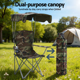 Outdoor Chairs: Weisshorn Camping Chair With Canopy Folding Outdoor Portable Seat Lightweight Beach Picnic Fishing Capacity 120KG Army Green