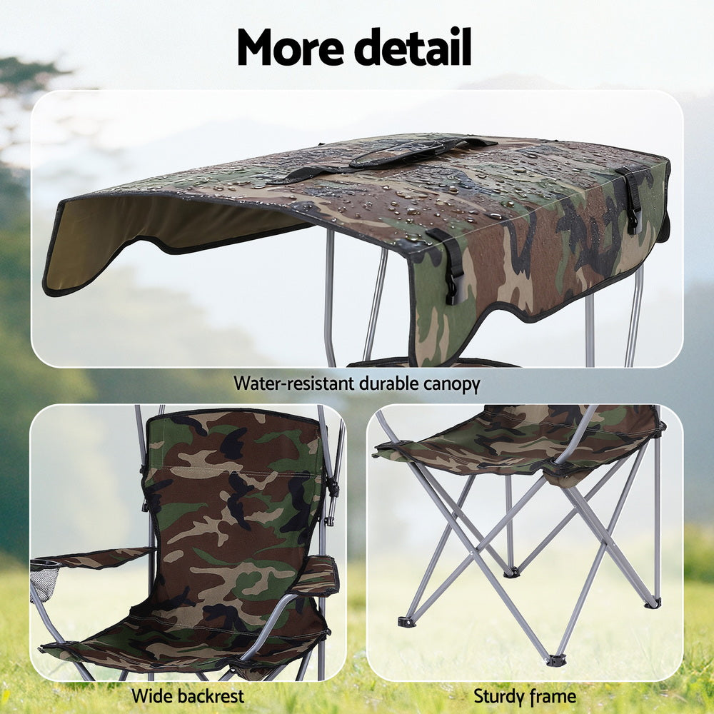 Outdoor Chairs: Weisshorn Camping Chair With Canopy Folding Outdoor Portable Seat Lightweight Beach Picnic Fishing Capacity 120KG Army Green