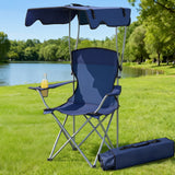 Outdoor Chairs: Weisshorn Camping Chair With Canopy Folding Outdoor Portable Seat Lightweight Beach Picnic Fishing Capacity 120KG Navy Blue