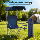 Outdoor Chairs: Weisshorn Camping Chair With Canopy Folding Outdoor Portable Seat Lightweight Beach Picnic Fishing Capacity 120KG Navy Blue