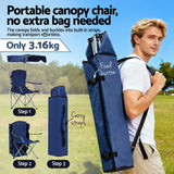 Outdoor Chairs: Weisshorn Camping Chair With Canopy Folding Outdoor Portable Seat Lightweight Beach Picnic Fishing Capacity 120KG Navy Blue