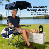 Outdoor Chairs: Weisshorn Camping Chair With Canopy Folding Outdoor Portable Seat Lightweight Beach Picnic Fishing Capacity 120KG Navy Blue