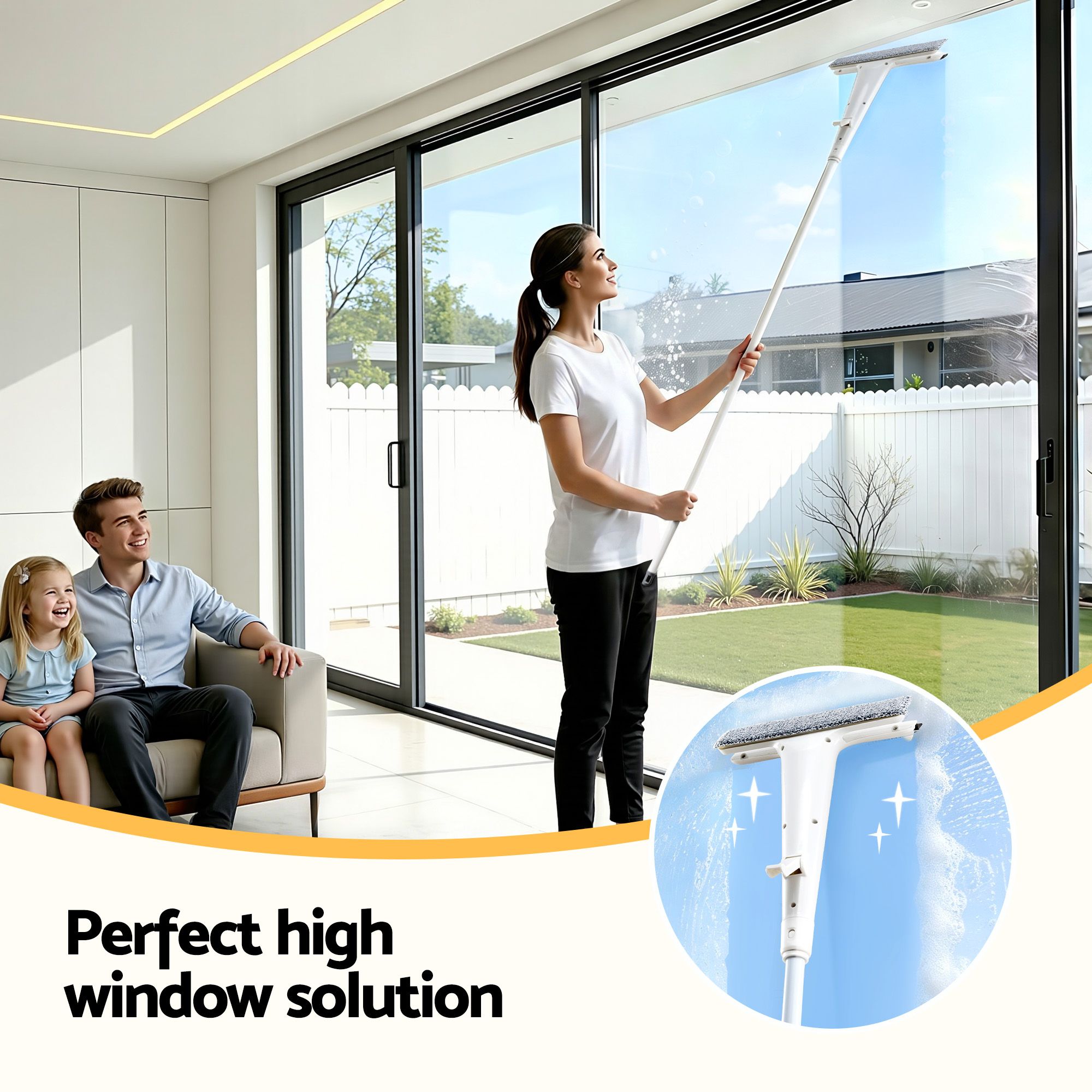 Giantz Window Cleaner Mirror Car, Spray Scrub Squeegee 136cm Extendable Long Handle with Water Tank 3 Microfiber Pads, Glass Scrubber for High Windows Home Car Mirror, White