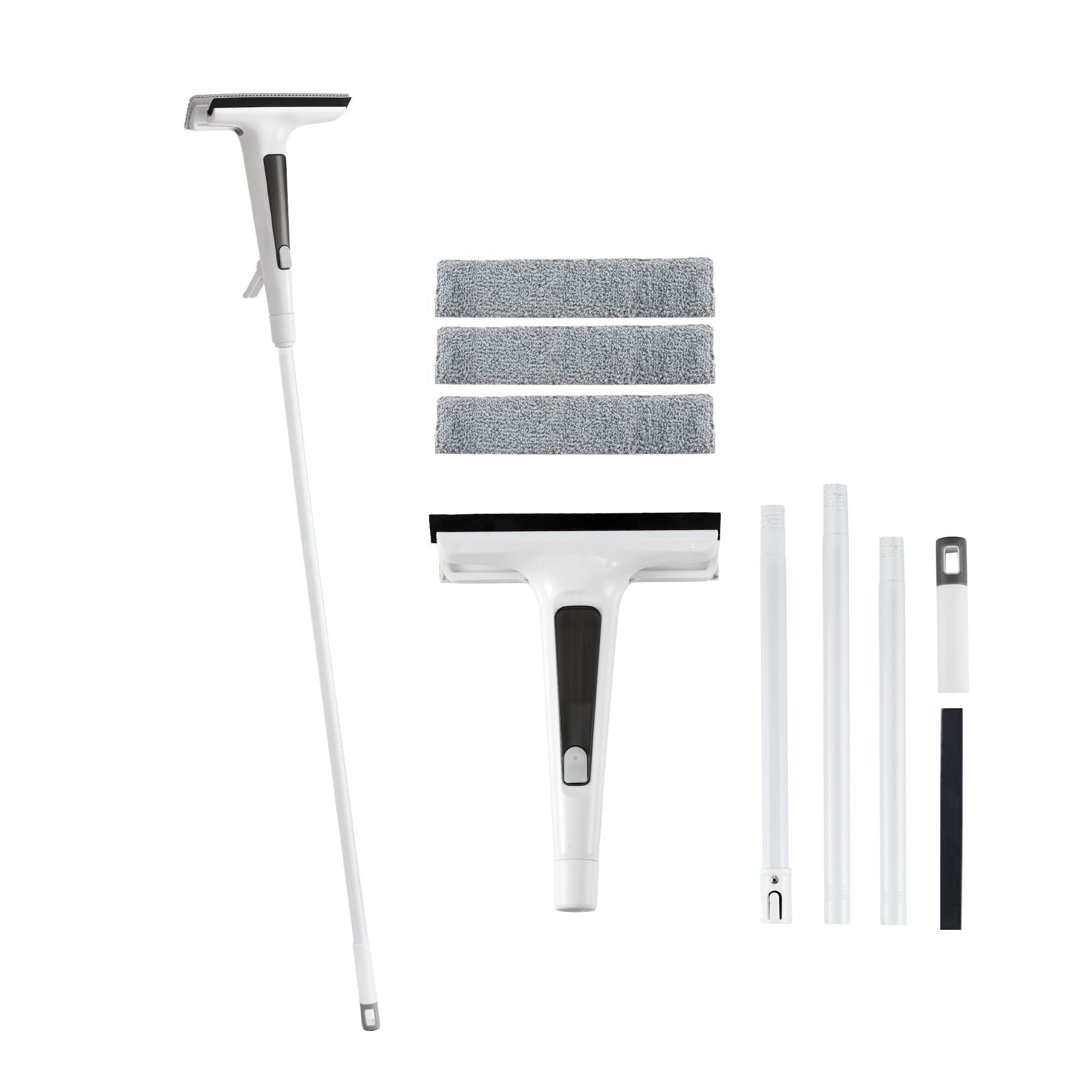 Giantz Window Cleaner Mirror Car, Spray Scrub Squeegee 136cm Extendable Long Handle with Water Tank 3 Microfiber Pads, Glass Scrubber for High Windows Home Car Mirror, White