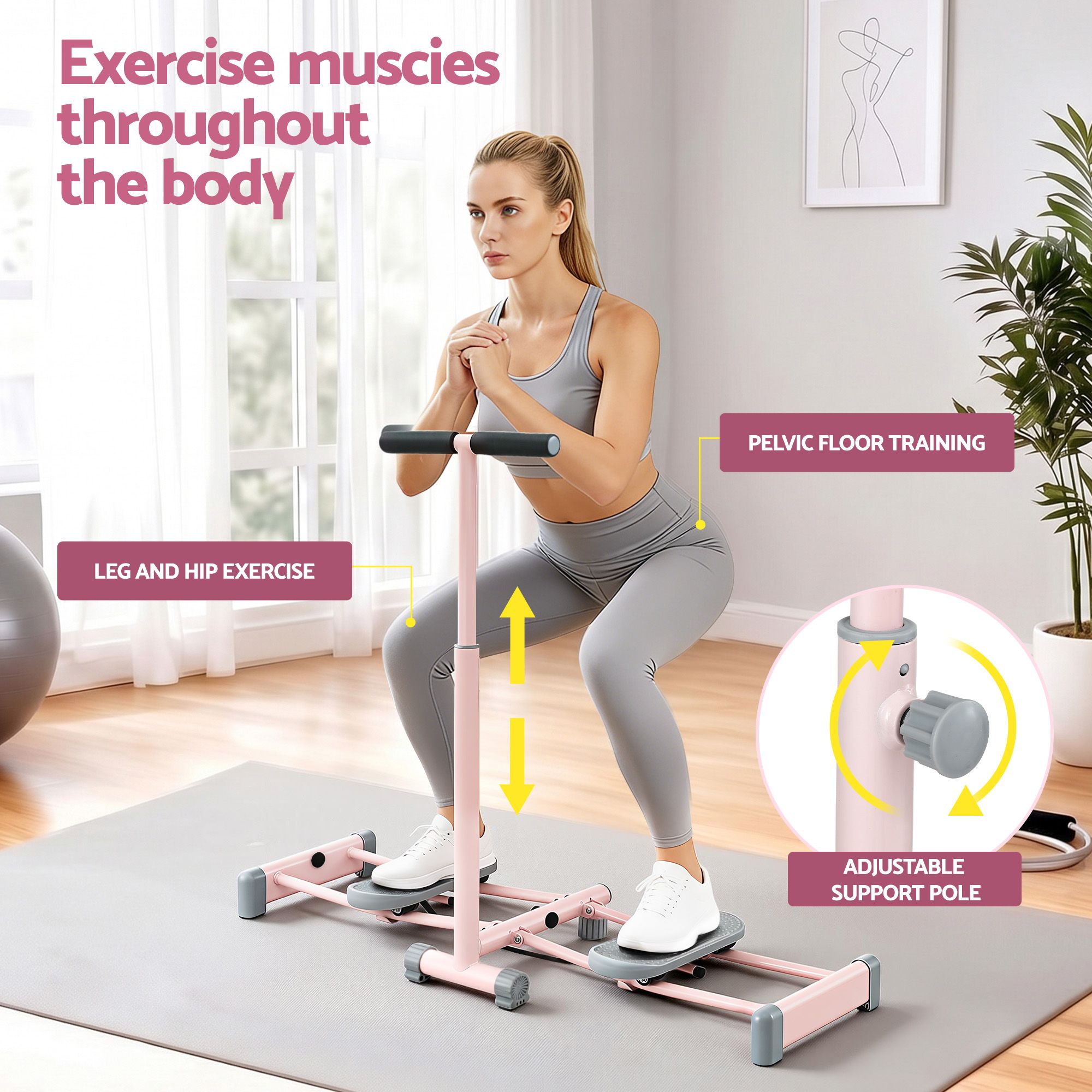 Everfit Foldable Ski Exercise Machine Leg Thigh Trainer Home Fitness Cardio Pink