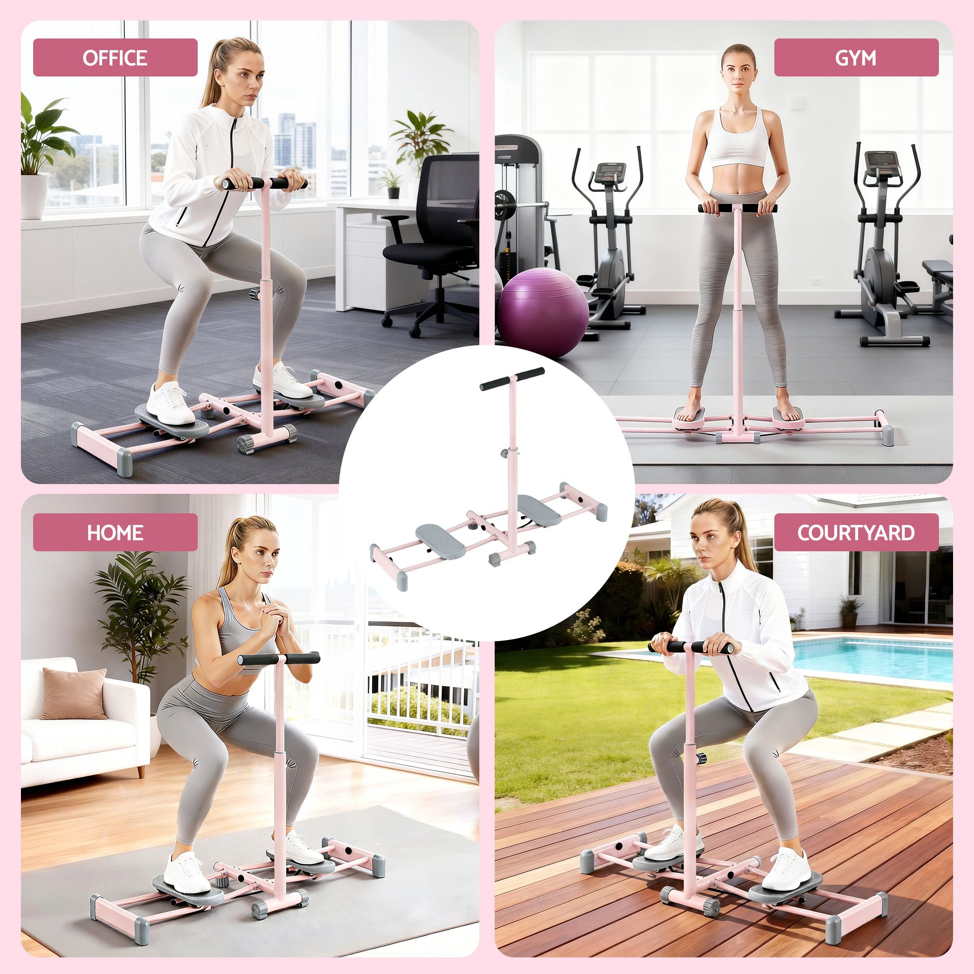 Everfit Foldable Ski Exercise Machine Leg Thigh Trainer Home Fitness Cardio Pink