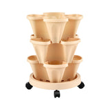 Green Fingers 3 Tier Stackable Vertical Planter Tower Strawberry Pot Wheels Beige