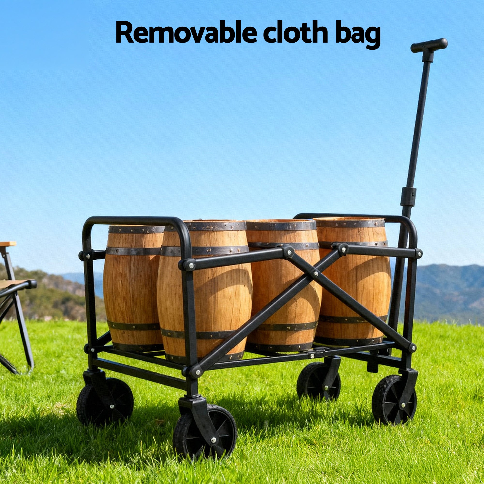 Spreaders & Wheelbarrows: Gardeon Garden Cart Folding Trolley Camping Wagon Barrow Outdoor Beach Beige