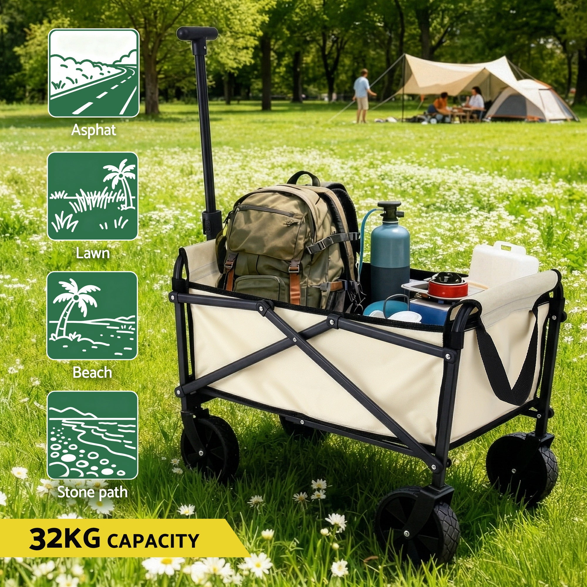 Spreaders & Wheelbarrows: Gardeon Garden Cart Folding Trolley Camping Wagon Barrow Outdoor Beach Beige