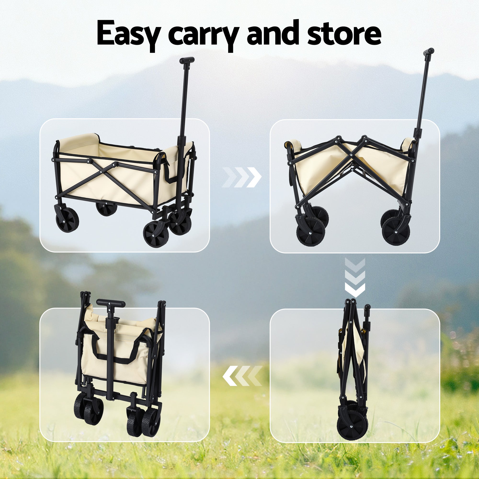 Spreaders & Wheelbarrows: Gardeon Garden Cart Folding Trolley Camping Wagon Barrow Outdoor Beach Beige