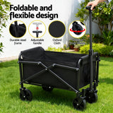Spreaders & Wheelbarrows: Gardeon Garden Cart Folding Trolley Camping Wagon Barrow Outdoor Beach Black