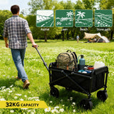 Spreaders & Wheelbarrows: Gardeon Garden Cart Folding Trolley Camping Wagon Barrow Outdoor Beach Black