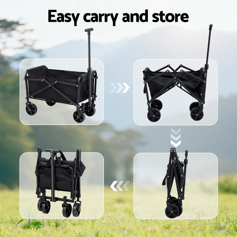 Spreaders & Wheelbarrows: Gardeon Garden Cart Folding Trolley Camping Wagon Barrow Outdoor Beach Black