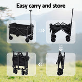 Spreaders & Wheelbarrows: Gardeon Garden Cart Folding Trolley Camping Wagon Barrow Outdoor Beach Black