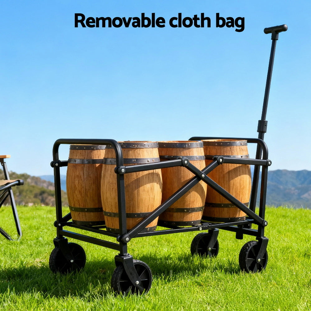 Spreaders & Wheelbarrows: Gardeon Garden Cart Folding Trolley Camping Wagon Barrow Outdoor Beach Black
