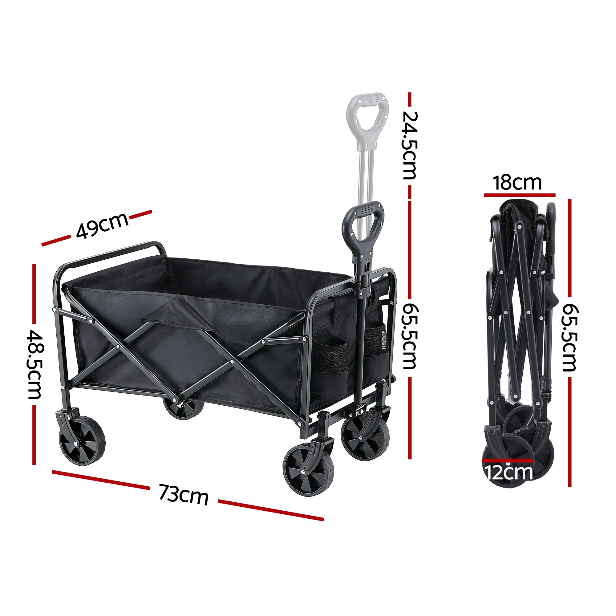 Spreaders & Wheelbarrows: Gardeon Garden Cart Folding Trolley Camping Wagon Barrow Outdoor Beach Black