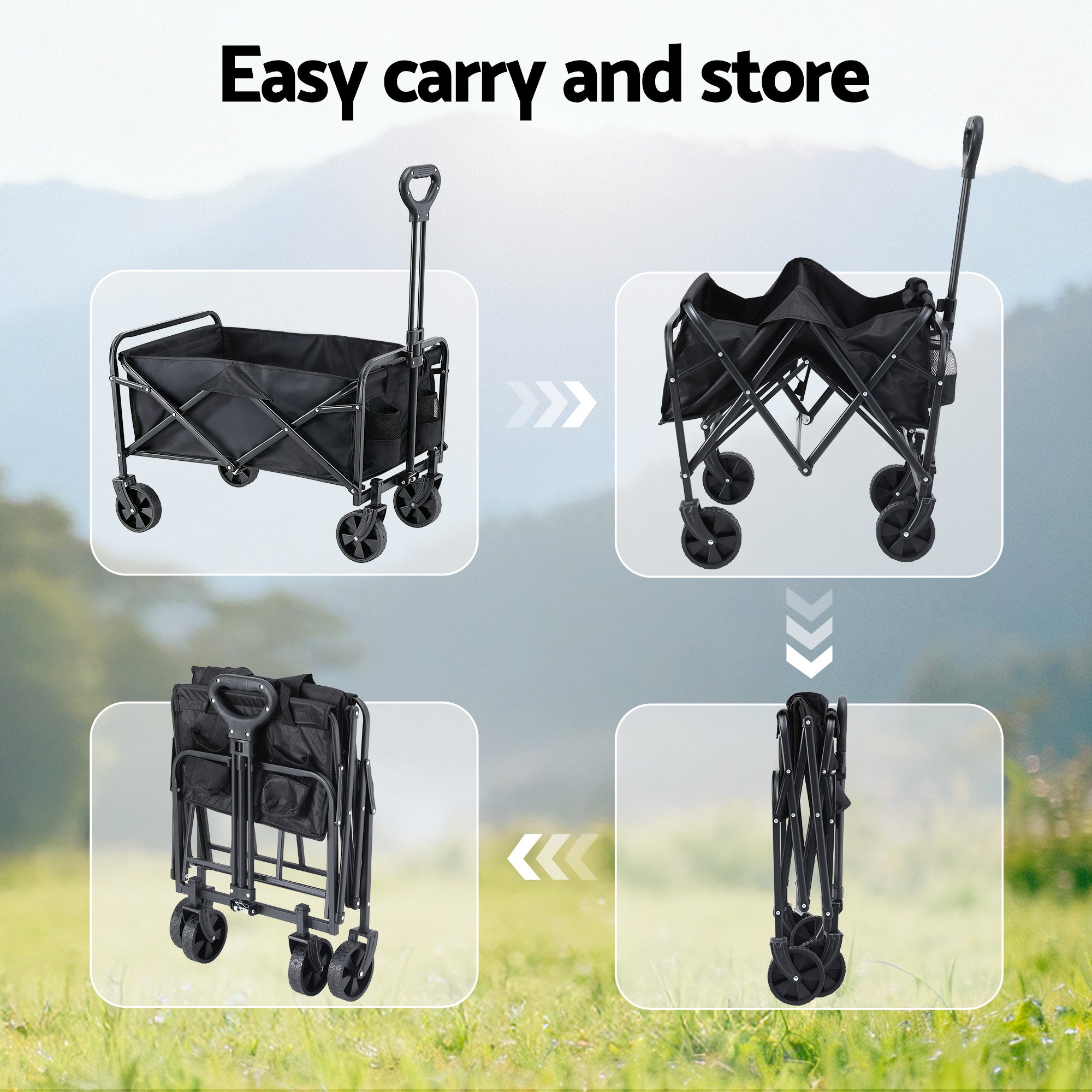 Spreaders & Wheelbarrows: Gardeon Garden Cart Folding Trolley Camping Wagon Barrow Outdoor Beach Black