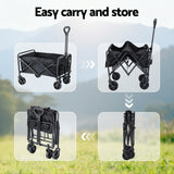 Spreaders & Wheelbarrows: Gardeon Garden Cart Folding Trolley Camping Wagon Barrow Outdoor Beach Black