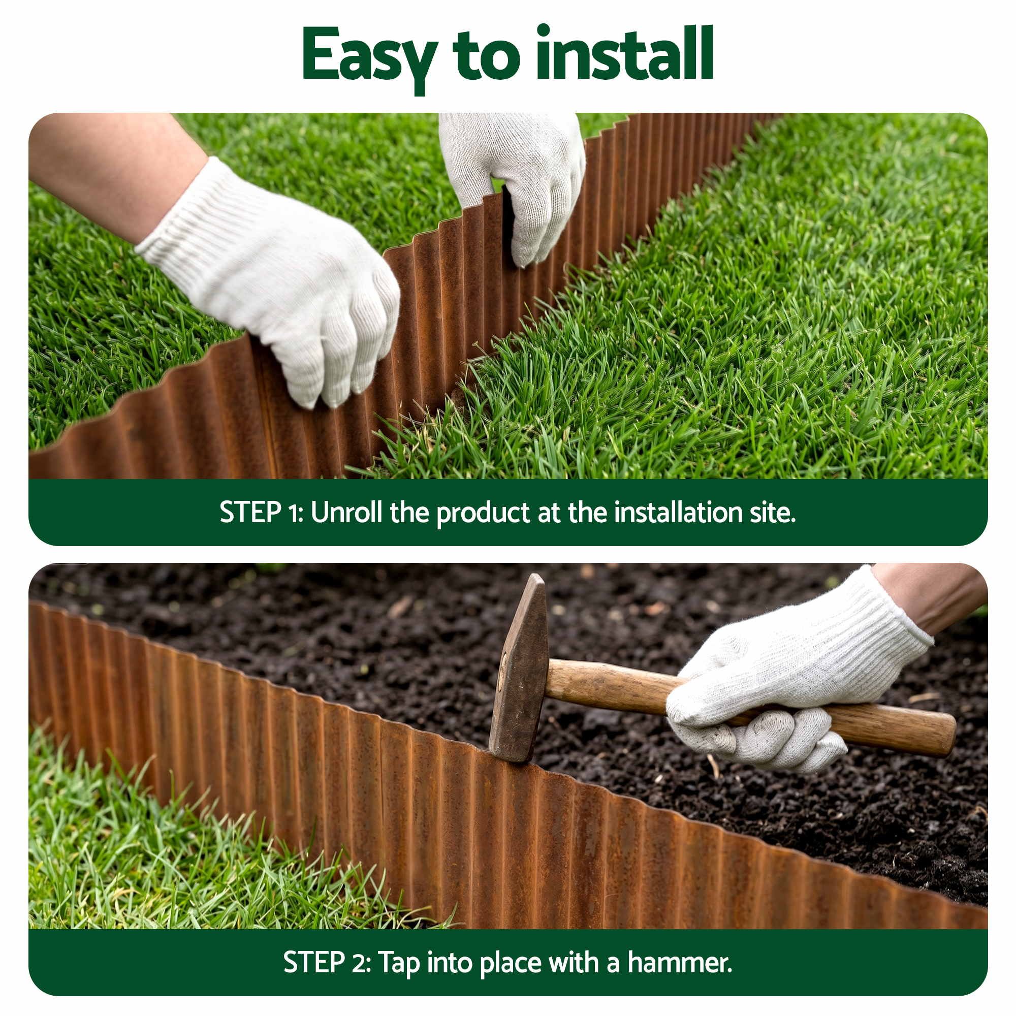 Green Fingers Garden Edging 10ft Metal Flexible Garden Border Corrugated Steel Lawn Edging Rust