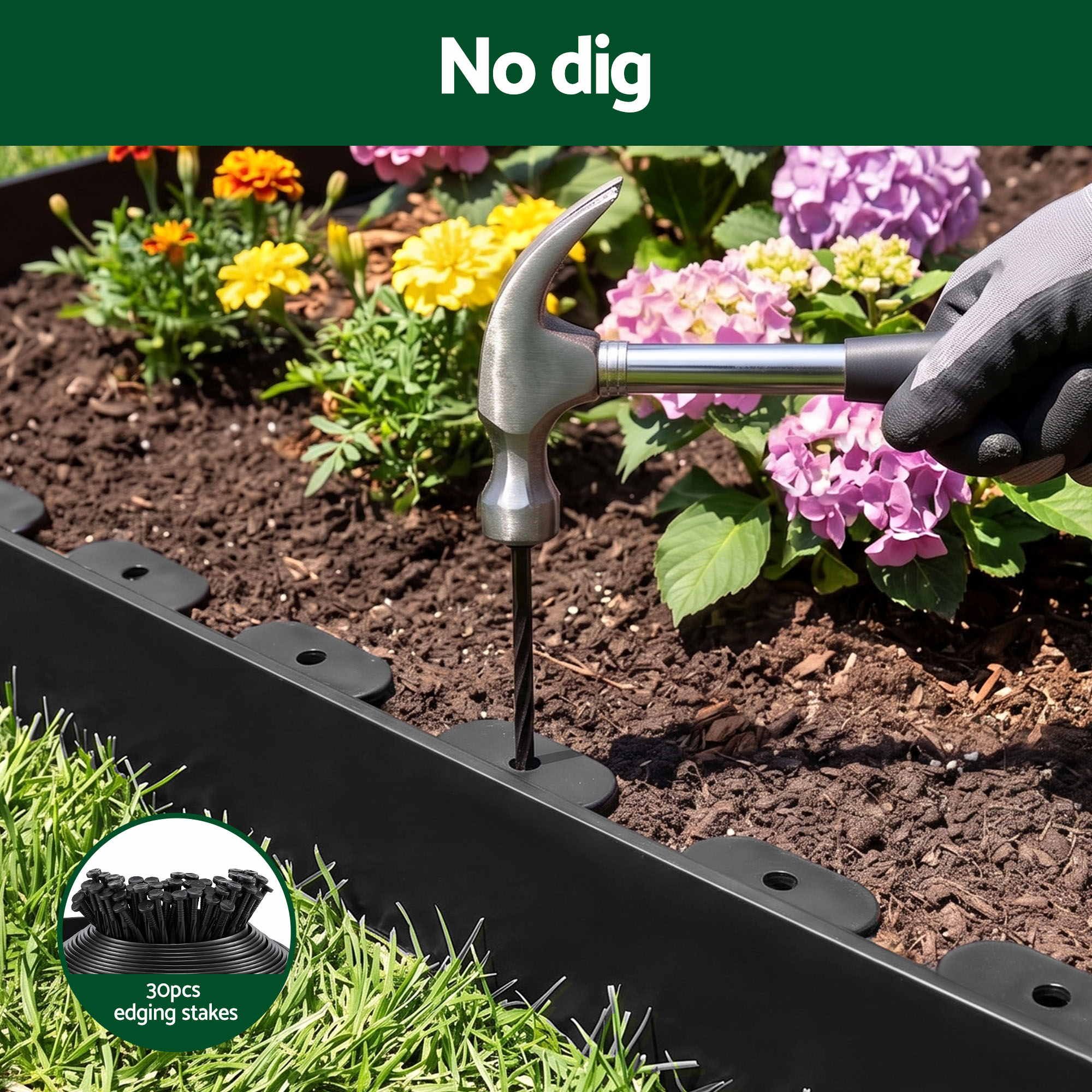 Green Fingers Garden Edging 33ft 30pcs Flexible Garden Border Plastic Lawn Edging Black