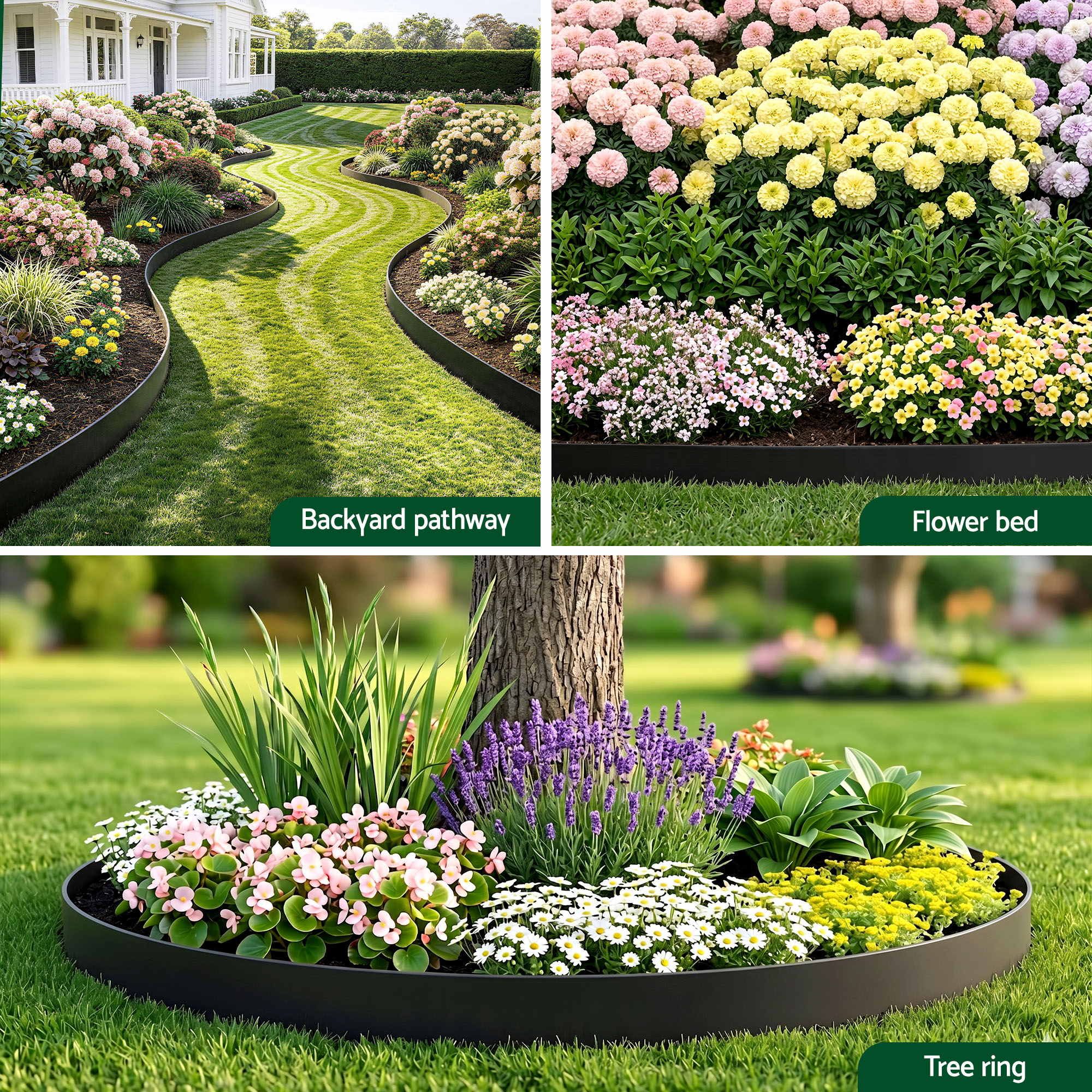 Green Fingers Garden Edging 60ft 30pcs Flexible Garden Border Plastic Lawn Edging Black
