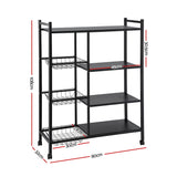 Kitchen Appliance Accessories: Artiss 4-Tier Kitchen Rack Microwave Bakers Storage Shelf with 3 Baskets Wheels
