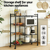 Kitchen Appliance Accessories: Artiss 4-Tier Kitchen Rack Microwave Bakers Storage Shelf with 3 Baskets Wheels