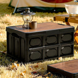 Storage Boxes: Gardeon Collapsible Outdoor Storage Box 50L Stackable Folding Camping Organizer Plywood Lid Black