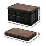 Storage Boxes: Gardeon Collapsible Outdoor Storage Box 50L Stackable Folding Camping Organizer Plywood Lid Black