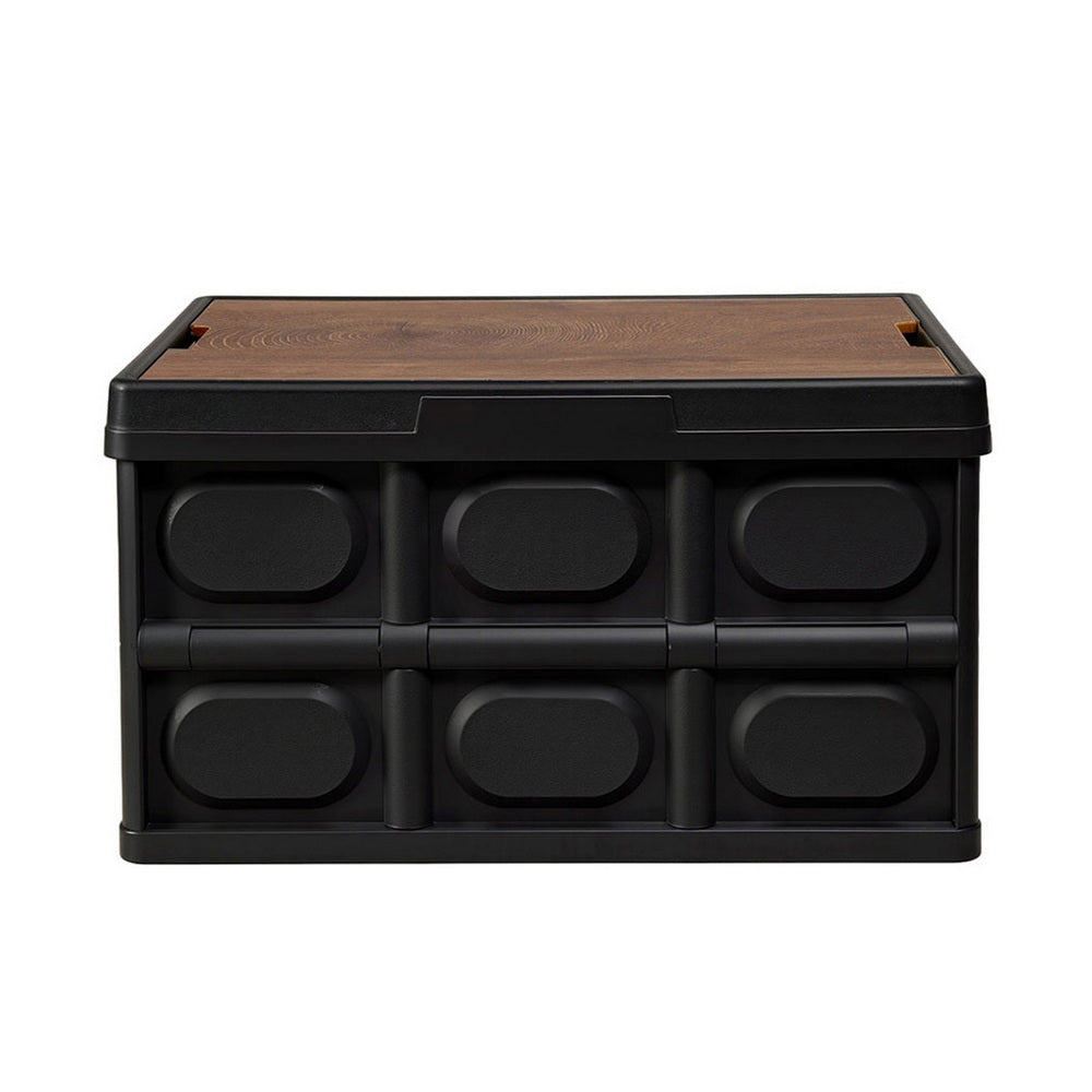 Storage Boxes: Gardeon Collapsible Outdoor Storage Box 50L Stackable Folding Camping Organizer Plywood Lid Black