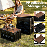 Storage Boxes: Gardeon Collapsible Outdoor Storage Box 50L Stackable Folding Camping Organizer Plywood Lid Black