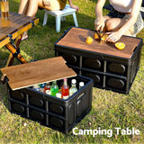 Storage Boxes: Gardeon Collapsible Outdoor Storage Box 50L Stackable Folding Camping Organizer Plywood Lid Black